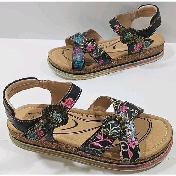 L'Artiste x Jane & Coco Leather Sandals Gabriola Black Multicolor US 10BM NEW!! - Picture 9 of 14